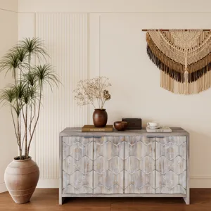 Accent Cabinet Farmhouse Style 4 Door Wooden Cabinet Sideboard Buffet Server Cabinet Storage Cabinet