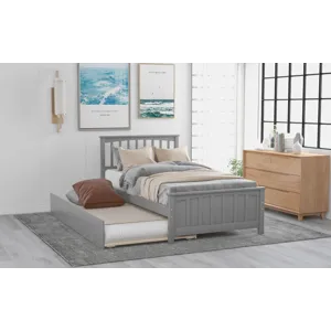 Twin Size Platform Bed &Trundle - Gray