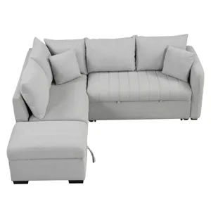 L-Shaped Sectional Pull Out Sofa Bed Sleeper Sofa With Two USB Ports, Two Power Sockets And A Movabl