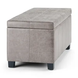 Dover - Storage Ottoman Bench - Distressed Grey Taupe