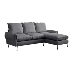 Modern Sectional Technical Leather L-Shaped Sofa Couch With Reversible Chaise Lounge - Dark Gray
