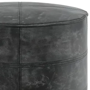 Connor - Round Pouf - Distressed Black