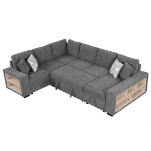 U-Shaped Sectional Sofa Pull-Out Sofa Bed With Two USB Ports, A Storage Chaise Lounge And Four Back 
