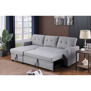 Upholstered Pull Out Sectional Sofa With Chaise - Light Gray