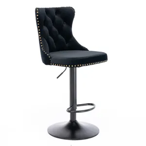 Swivel Velvet Barstools Adjusatble Seat Height, Modern Upholstered Bar Stools With Backs Comfortable