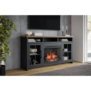 Bridgevine Home - Essex 74" Fireplace TV Stand Console - Black and Whiskey Finish
