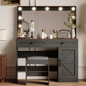 Makeup Vanity Table, Makeup Table With Large Mirror And 11 LED Light, Brightness Adjustable, Dressin