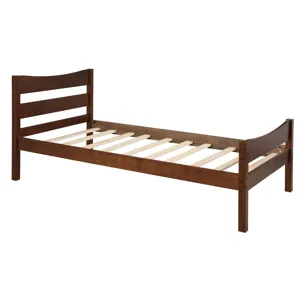 Twin Size Platform Bed With Headboard And Wooden Slat Support Walnut