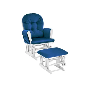 Mason - Glider And Ottoman White Wood - Navy Fabric
