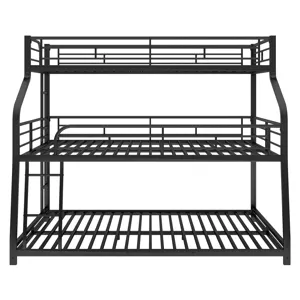 Twin Long / Full Long / Queen Triple Bunk Bed With Long And Short Ladder And Full-Length Guardrails 