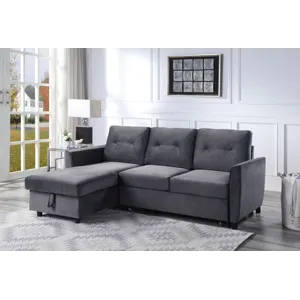 Hudson - Velvet Reversible Sleeper Sectional Sofa With Storage Chaise - Dark Gray
