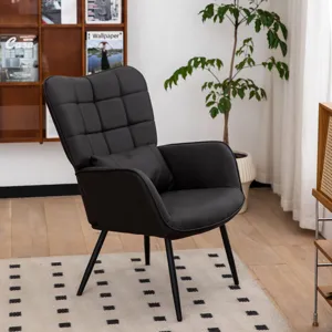 Leather Armchair, Modern Accent Chair High Back, Living Room Chair With Metal Legs And Soft Padded, 
