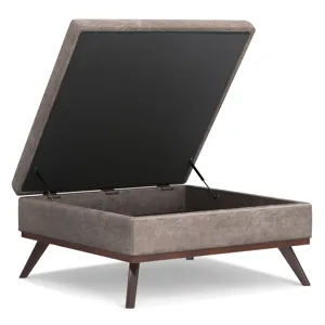 Owen - XL Square Coffee Table Storage Ottoman - Distressed Grey Taupe
