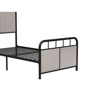 Twin Size Linen Upholstered Platform Metal Bed Frame With Fabric Headboard And Footboard - Brown