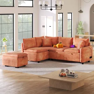 Convertible Sofa Bed Sectional Sofa Sleeper L-Shaped Sofa With A Storage Ottoman, Two Pillows, Two P