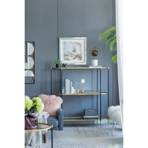 3 Tier Metal Console Table Mirrored Shelf - Black / Gold