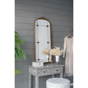 Antique Arched Mirror With Metal Frame, Full Length Mirror For Living Room Bathroom Entryway - Gold