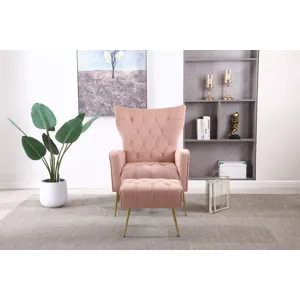 Modern Accent Chair With Ottoman, Comfy Armchair For Living Room, Bedroom, Apartment, Office - Pink