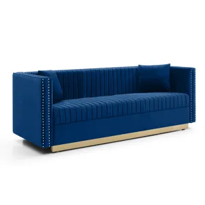 Contemporary Vertical Channel Tufted Sofa Modern Upholstered Couch For Living Room With 2 Pillows - 