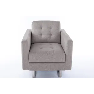 Victoria - Linen Fabric Armchair With Metal Legs, Side Pockets, And Pillow - Beige