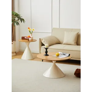 Round Coffee Table - Brown / White