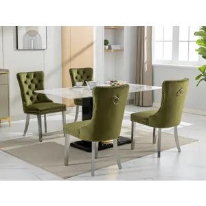 Nikki - Modern, High-End Tufted Solid Wood Contemporary Velvet Upholstered Dining Chair With Chrome 