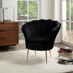 Angelina - Velvet Scalloped Back Barrel Accent Chair With Metal Legs - Black