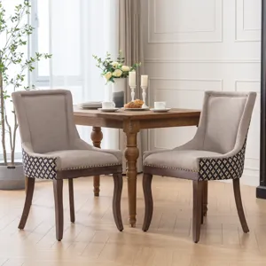 Ultra Side Dining Chair, Thickened Fabric Chairs With Neutrally Toned Solid Wood Legs, Bronze Nail H