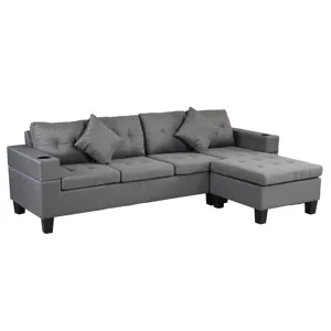 Sectional Sofa Set For Living Room With L Shape Chaise Lounge, Cup Holder And Left Or Right Hand Cha