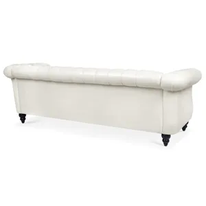 84.65\" Rolled Arm Chesterfield 3 Seater Sofa - White
