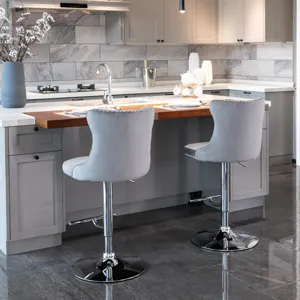 Swivel Velvet Barstools Adjusatble Seat Height From 25-33\", Modern Upholstered Chrome Base Bar Stoo