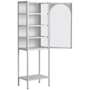 Metal Glass Door Display Storage Cabinet - 5 Tier Cube Bookshelf Storage Cabinet With 3 Adjustable S