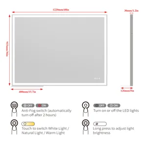 LED Bathroom Vanity Mirror Wall Mounted, Adjustable White / Warm / Natural Lights Anti-Fog Touch Swi