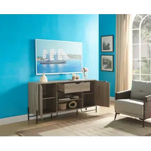 Buffet With Metal Legs With Two Door One Drawer Six Shelves - Brown & Black