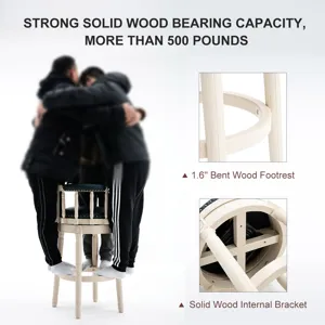 26\'\' Leather Wooden Bar Stool - Cream / Blue