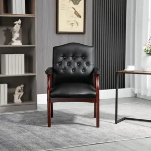 Leather Reception Guest Chairs With Padded Seat And Arms Ergonomic Mid-Back Office Executive Side Ch