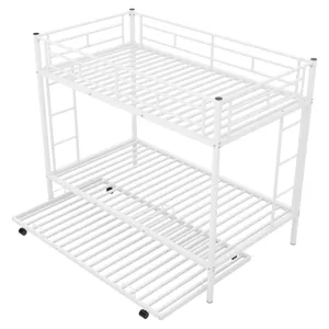 Twin Over Twin Bunk Bed With Trundle - White
