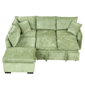 Convertible Sofa Bed Sectional Sofa Sleeper L-Shaped Sofa With A Storage Ottoman, Two Pillows, Two P