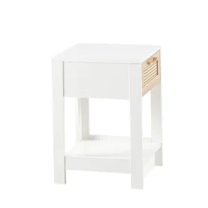 15.75\" Rattan End Table With Drawer, Modern Nightstand, Side Table For Living Room, Bedroom - White