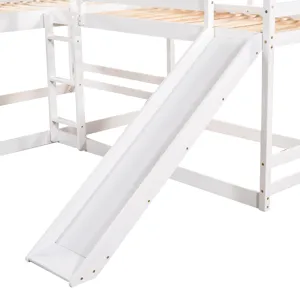 Full And Twin Size L-Shaped Bunk Bed With Slide And Short Ladder - White