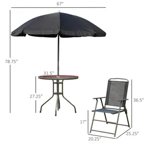 Outsunny - 6 Piece Patio Dining Set For 4 With Umbrella, Outdoor Table And Chairs With 4 Folding Din