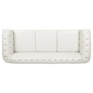 84.65\" Rolled Arm Chesterfield 3 Seater Sofa - White