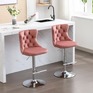 Swivel Velvet Barstools Adjusatble Seat Height From 25-33\", Modern Upholstered Chrome Base Bar Stoo