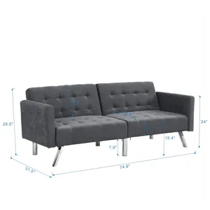 Futon Sofa Bed Convertible Folding Lounge Couch, Armrests - Dark Gray