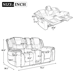 2 Seater Home Theater Recliner Manual Recliner Chair With A Storage Box And Two Cup Holders For Livi