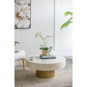Unique Capiz Coffee Table With Pedestal Base - Cream / Gold