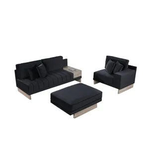 Memphis - 122.5\"W Black Velvet Reversible Sectional Sofa Ottoman With Storage Compartment, Drawer, 