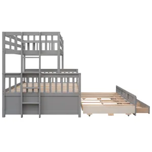Twin Over Full Bunk Bed With Twin Size Trundle, Separable Bunk Bed With Drawers For Bedroom - Gray