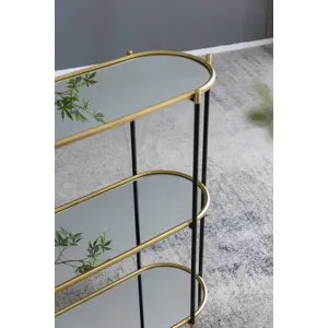 3 Tier Metal Console Table Mirrored Shelf - Black / Gold