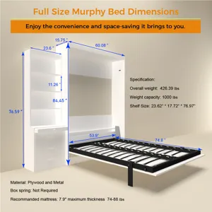 Morden Deisgn Full Size Vertical Murphy Bed With Shelf And Drawers For Bedroom Or Guestroom Wall Bed